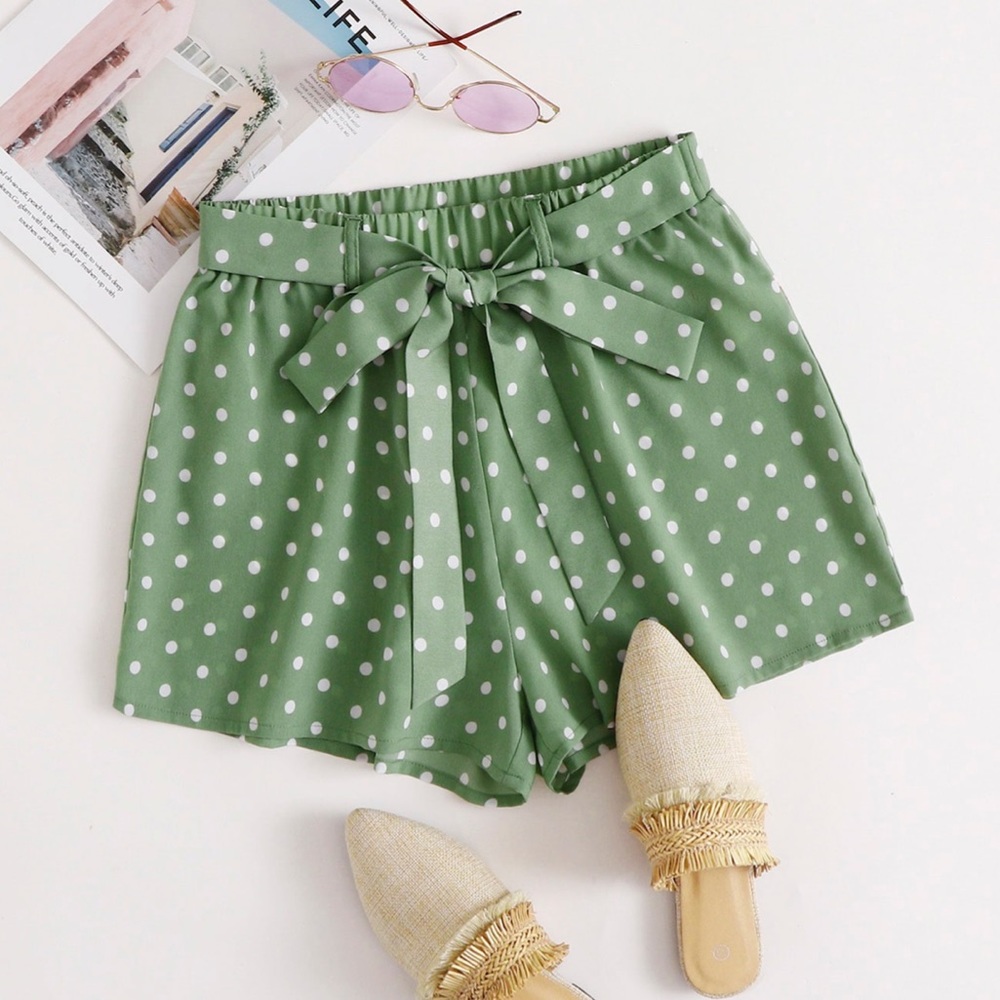 Shorts Tie Front Wide Leg Polka Dot LG - Picture 1 of 2